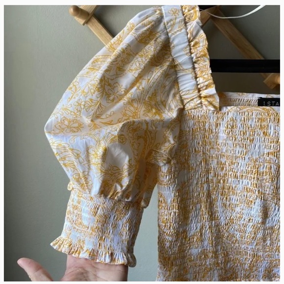 1 State puff sleeve yellow smocked dress S - Picture 9 of 10